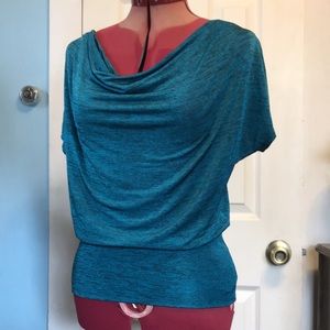Heart Soul teal cowl neck blouse with cutout back